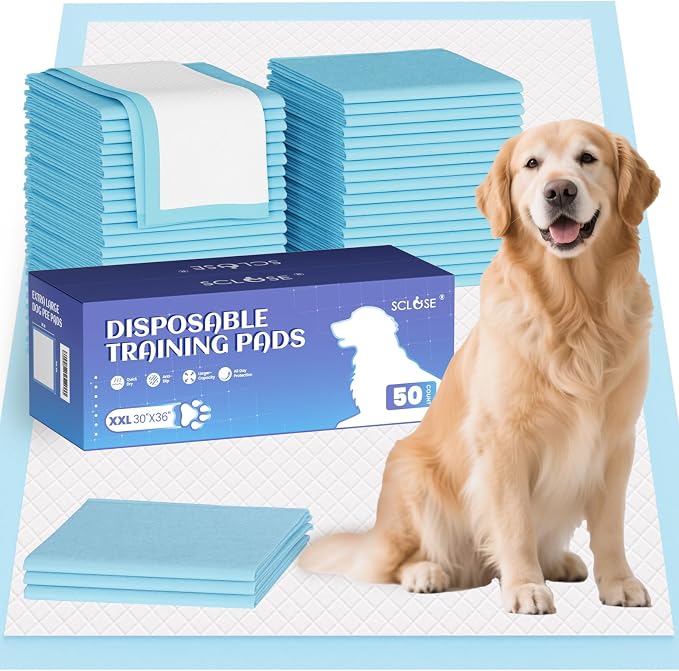 SCLOSE Puppy Pads XXL 50 Count 30"x36" Dog Pee Pads Extra Large Wee Wee Pad | Potty Pads Great Value 7-Layers Super Absorbent Leak-Proof Disposable Training Pads for Puppies Doggie Pads Housebreaking