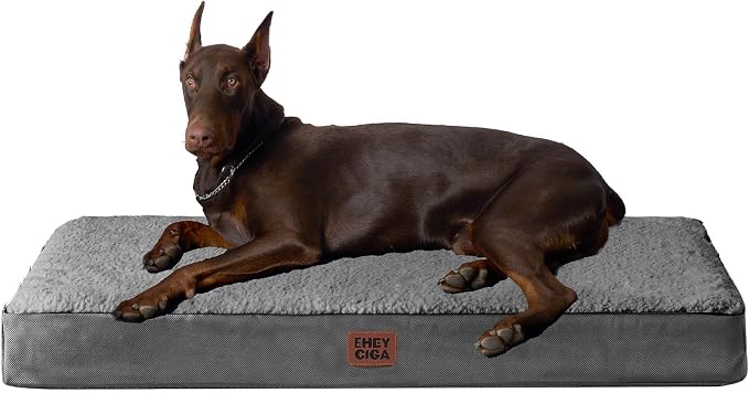 EHEYCIGA Orthopedic Dog Bed Large with Removable Washable Cover, 47IN Grey | Egg Crate Foam Support, Durable Oxford fabric, Non-Slip Bottom, Machine Washable, Soft Waterproof Plush Pet Bed Mat For Crate