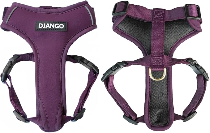 Adventure Dog Harness - Stylish, and Durable Large Dog Harness for Outdoor Adventures and Everyday Wear - Plum Purple Neoprene Adjustable Harness for Dogs with Reflective Piping, Brass D-Ring