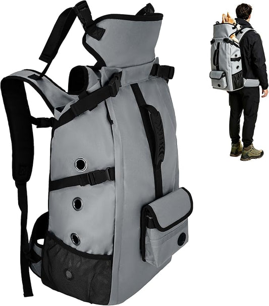 Breathable Dog Hiking Backpack Carrier for Medium Dogs, Grey | 4-Layer Protection, Adjustable Dog Backpack with Storage Pockets, Reflective Strips, 3D Ergonomic Support, Under 33 lb