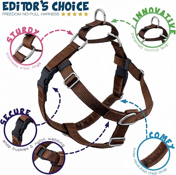 2 Hounds Design Freedom No Pull Dog Harness, Adjustable Harness and Leash Set, Easy Walking & Comfortable Control, Fits Small, Medium & Large Dogs, Solid Colors, Made in USA, 5/8" SM, Brown