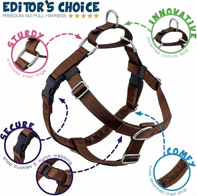 2 Hounds Design Freedom No Pull Dog Harness, 5/8 inch SM, Brown | Discourages Pulling, Comfortable Control Adjustable Dog Harness for Small Sized Dogs, Made in USA (Leash Not Included)