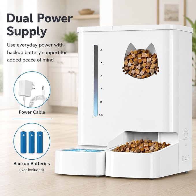 Waithem Automatic Cat Feeder with Camera, 5GHz/2.4GHz WiFi Smart Pet Food Dispenser with HD Night Vision, App Remote Control, 2-in-1 Food and Water Station, Detachable for Cleaning (Ice White)