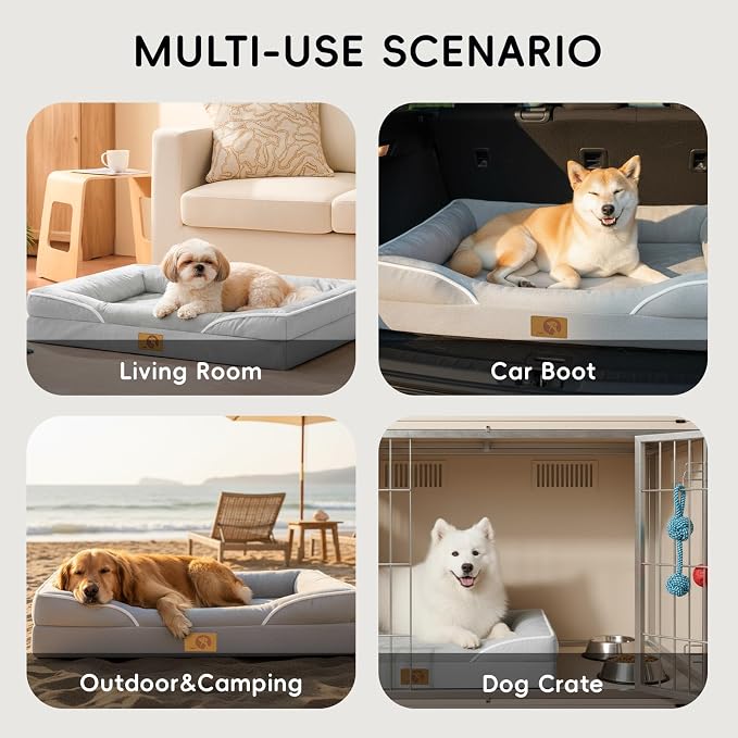 Homemate Dog Bed Extra Large Size Dog: 48"x35" Orthopedic Pet Bed with Toy | Large Dogs Bed with Non-Slip Botton & Removable Washable Cover Cat Bed Sofa XXL Outdoor Crate Pad Couch Light Grey