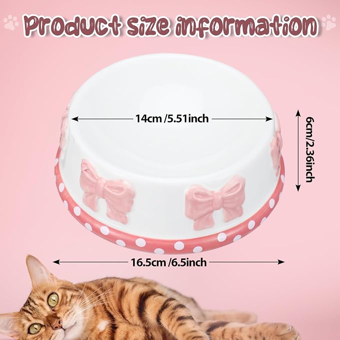 Reallnaive 1 Pcs Pink Bow Ceramic Bowl for Small Dog and Cat Cute Bowtie Pet Bowl for Food Water Macaron Pink Dish Pets Feeding Bowls Suitable Small Cat Dogs