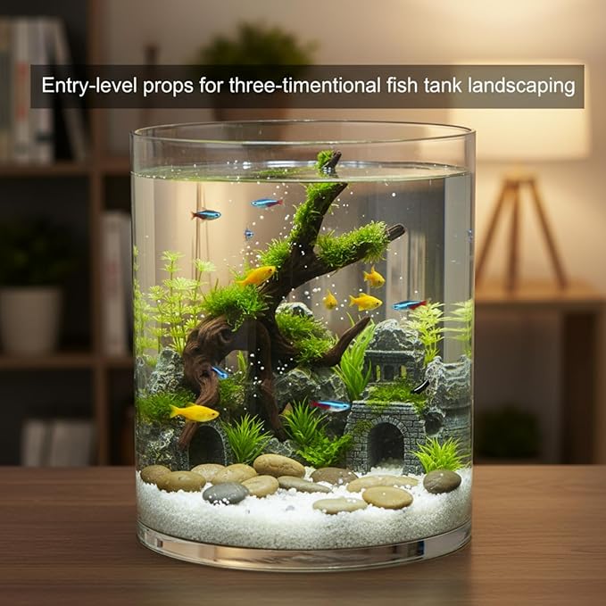 Maxdot 2.5 Gallon Cylindrical Glass Fish Tank Solid Base, 360° Full View Desktop Aquarium Starter, Easy to Maintain Small Microfauna for Betta Snails Shrimp Aquatic Planting and Small Plant Terrarium