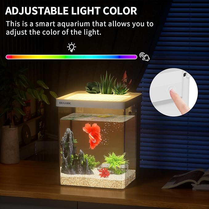 ERAARK Smart Betta Fish Tank 1.5 Gallon Aquarium with Filter LED Light, Water Pump, Fish Bowl (White)