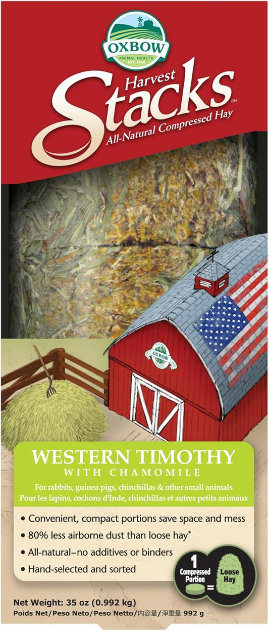 Oxbow Harvest Stacks, Western Timothy Hay with Chamomile, Guinea Pig Hay, Small Pet Bunny Supplies, Western Timothy for Rabbits, Guinea Pigs, Chinchillas, Hamsters & Gerbils, 35 oz.