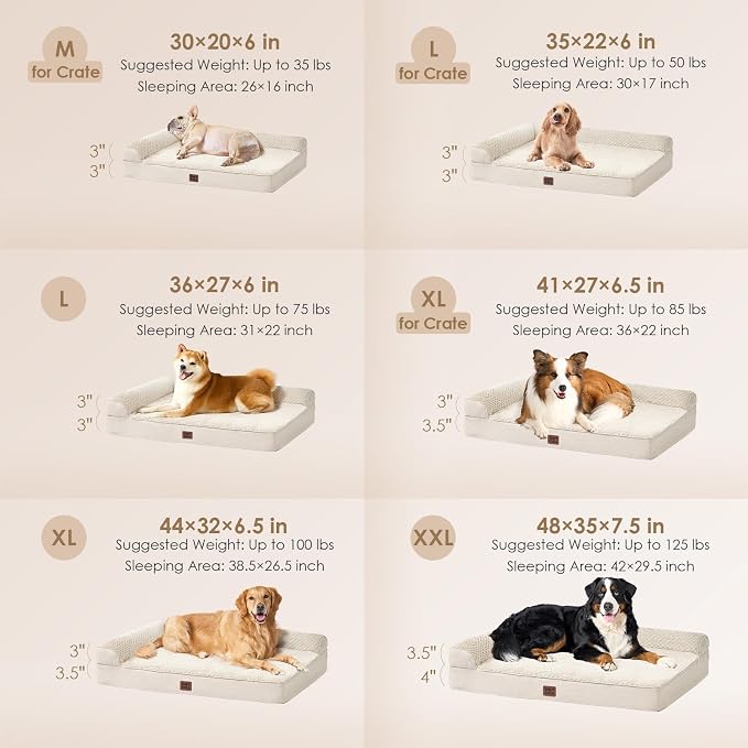EHEYCIGA XXL Dog Bed Memory Foam, Orthopedic Giant Dog Bed Jumbo with Washable Removable Cover, Waterproof Pet Sofa Couch with Nonskid Bottom, 48x35x7.5, Beige | Washable Removable Cover, Waterproof Flat Pet Sofa Couch with Nonskid Bottom, 48x35x7.5