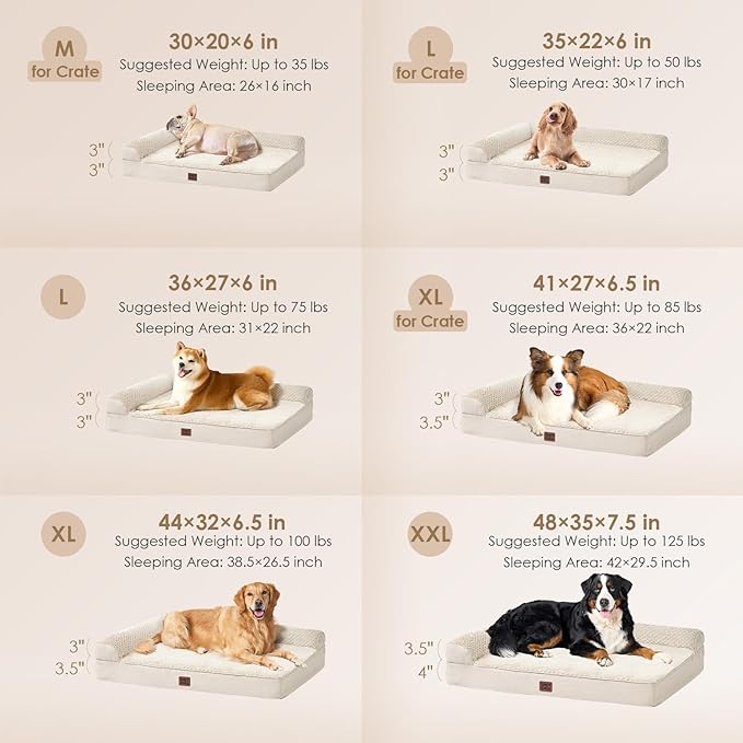 EHEYCIGA Orthopedic Dog Bed Medium Size, Memory Foam Dog Bed, Beige | Small Dog Sofa with Washable Removable Cover, Waterproof Pet Couch for Crate with Nonskid Bottom, 30x20x6