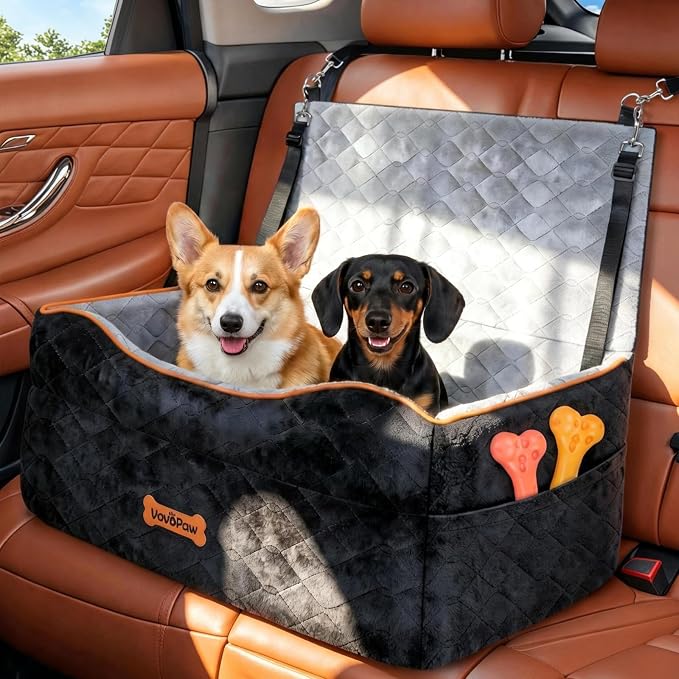 Dog Car Seat for Dog Under 50Lbs Medium or 2 Small Dogs Under 25Lbs | Booster Car Seat, Waterproof Cars Pet Bed with Thick Cushion & Safety Leash, Removable Pet Cars Seats for Travel