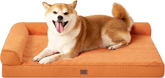 EHEYCIGA Memory Foam Dog Bed for Crate, Large Orthopedic Dog Bed, Pumpkin | Washable Removable Cover, Waterproof Flat Pet Sofa Couch with Nonskid Bottom, 36x27x6