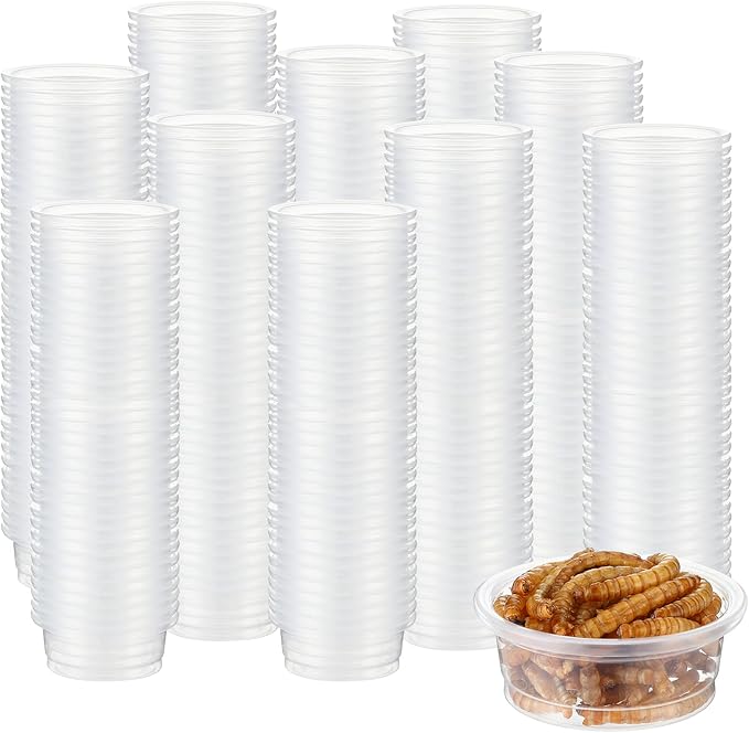 EBOOT 500 Pcs Plastic Feeder Cups - Reptile Water & Food Bowls for Gecko, Lizards, Tarantula & Other Small Pets (0.5oz)