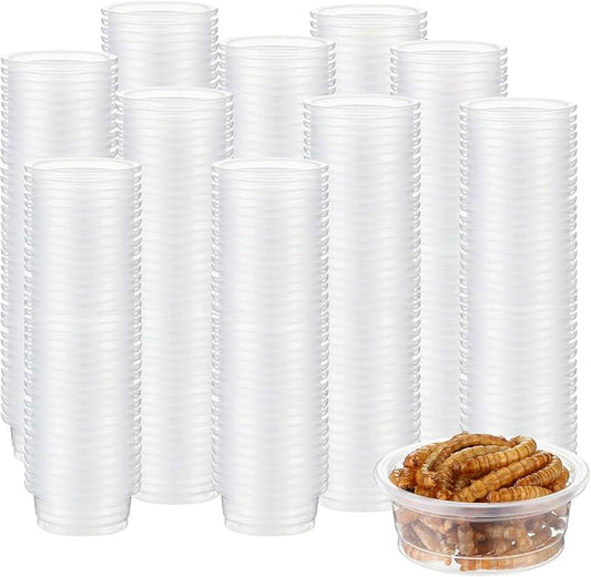 EBOOT 500 Pcs Plastic Feeder Cups - Reptile Water & Food Bowls for Gecko, Lizards, Tarantula & Other Small Pets (0.5oz)
