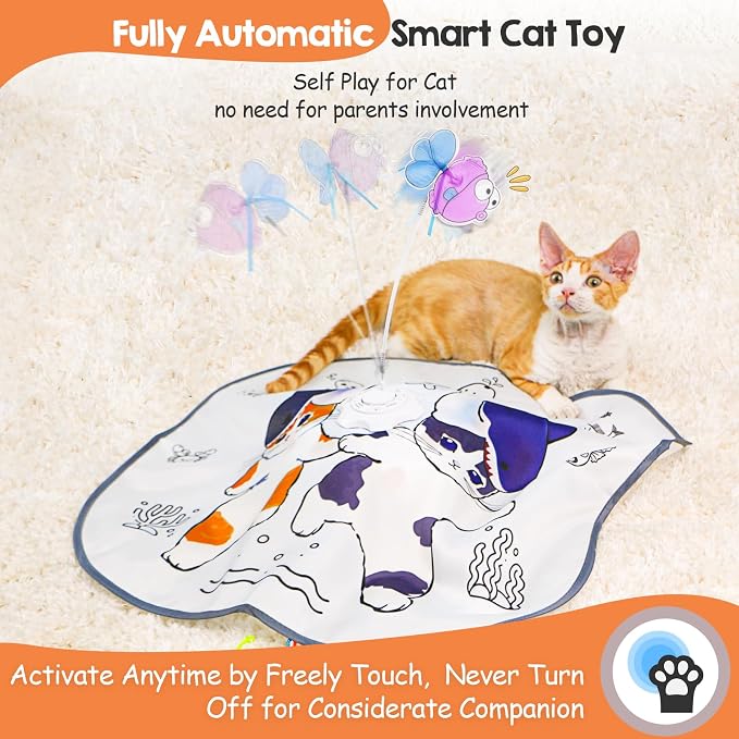 ORSDA Cat Toys for Indoor Cats, 5 in 1 Interactive Automatic Kitten Toys Rechargeable Electric Hide and Seek, Moving Feather, Whack-A-Mole, Spin Flying Teaser Wand Exercise Kicker, Gifts for Cat