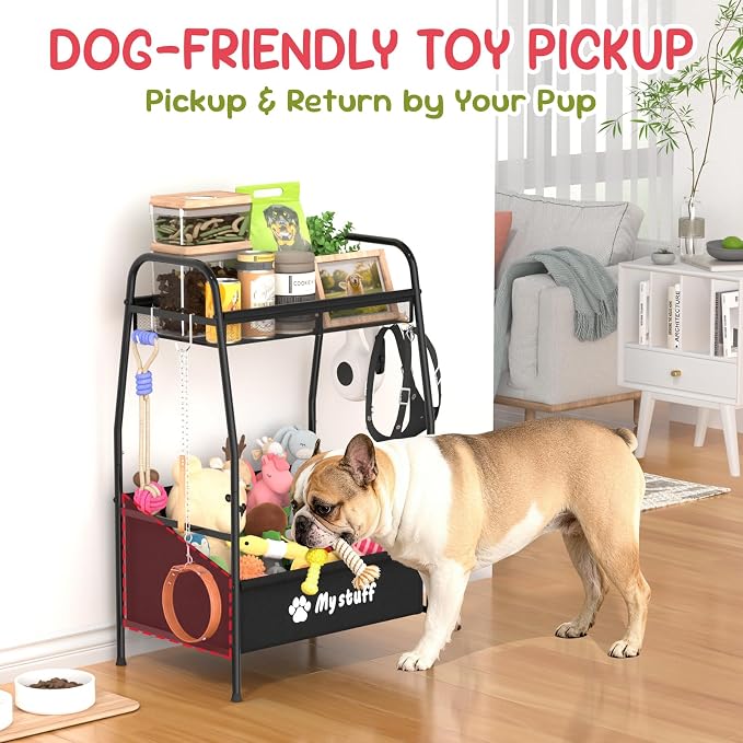 Kaiferty Medium Dog Toy basket, Toy Box for Dogs, Pet Toys Bin Dog Metal Wire Basket for Toys, Food Storage, Storage Organizer Chest Storage, Toy Box for Living Room Area (Black)