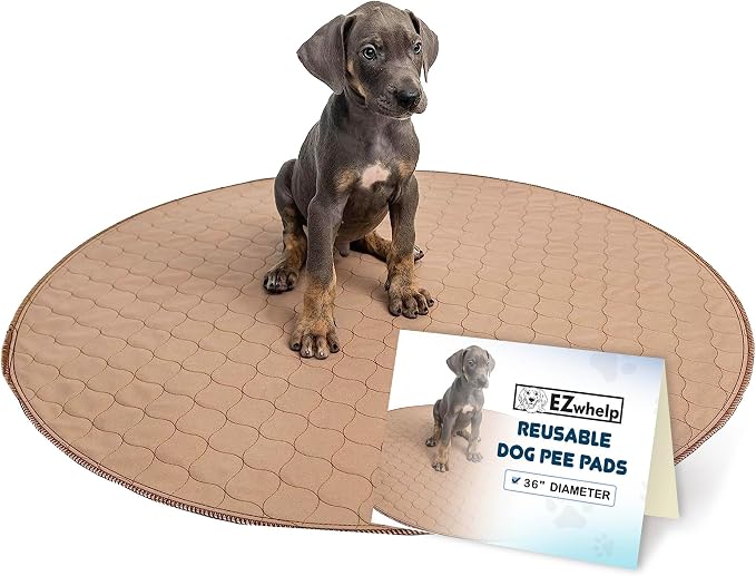 Reusable Dog Pee Pad, Washable Waterproof Round 36 in Mat, 1 Pack | 36-inch round washable waterproof pee pad, reusable slip-resistant mat for dog potty training and whelping with quick-dry