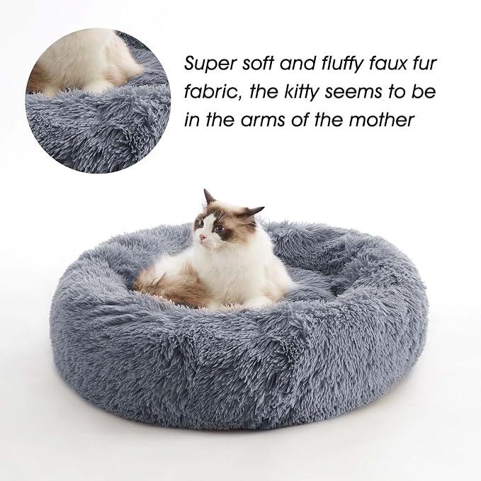 Western Home Calming Donut Medium Dog Bed Washable Pet Bed,30" Navy Grey | Fluffy Faux Fur Round Cuddler,Anti-Anxiety,Anti-Slip Bottom,Plush Pet Dog Beds for Medium Sized Dogs,Up to 45 LBS