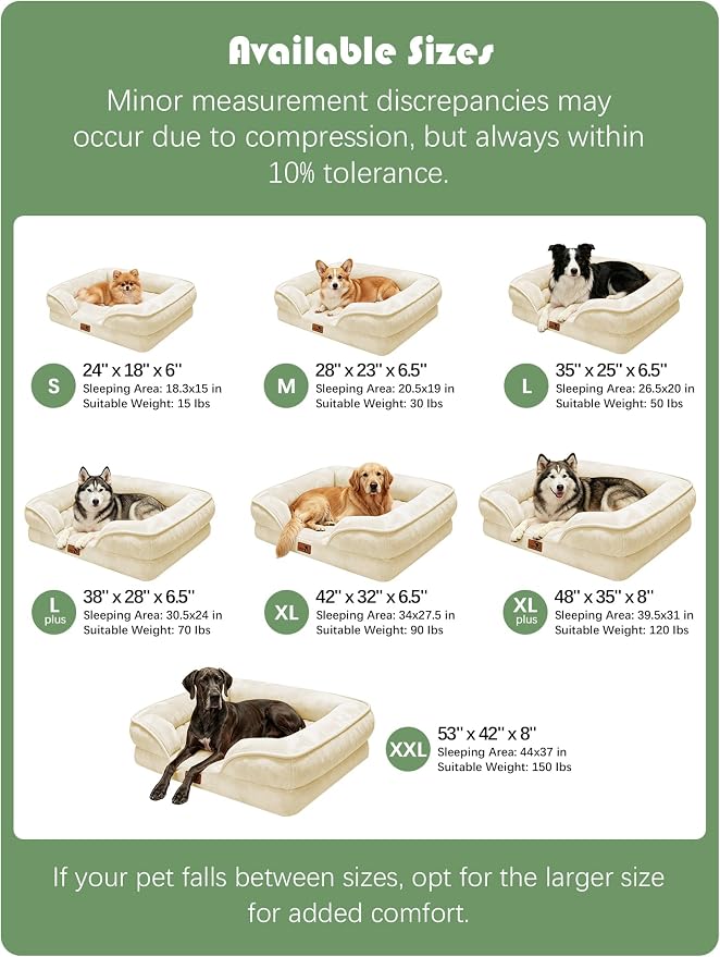 Spotted Play Orthopedic Dog Bed with Sides - Sofa Beds for Extra Large Dogs, Supportive Foam Pet Couch Bed with Washable Removable Cover, Waterproof Lining and Non-Slip Bottom, Ivory - XL