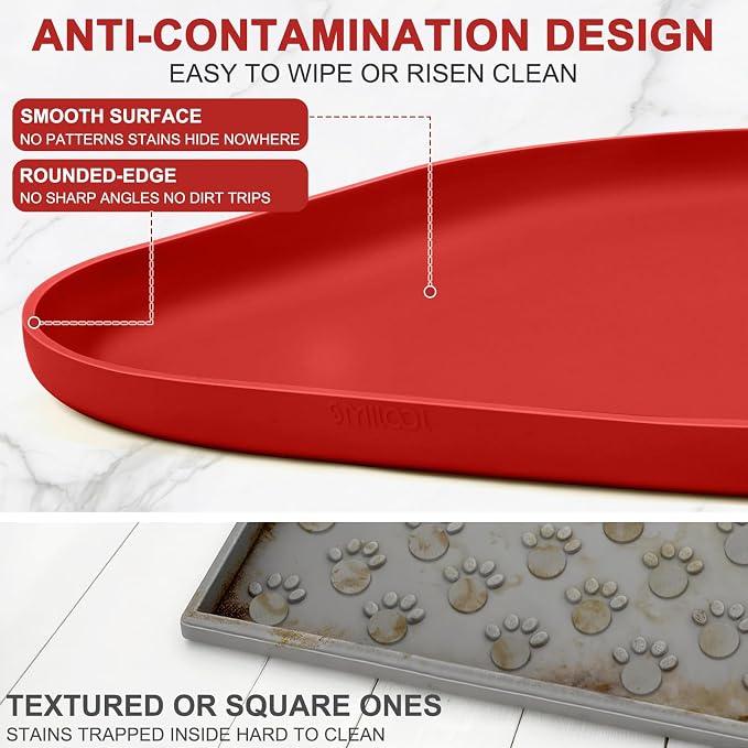 SMILOOL Waterproof Silicone Pet Food Mat with Raised Edge for Dog & Cat | 12" x 12" Non-Slip Small Pet Feeding Mats with Lip for Food & Water Bowl, Food Grade, Easy Cleaning, Red