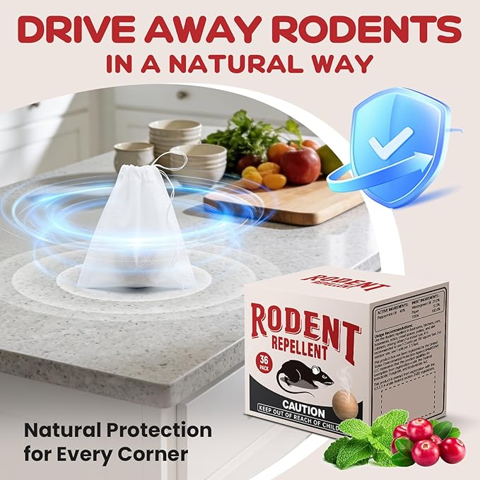 Rodent Repellent 36 Balls, Mouse Repellent Indoor for House, Car & Garage – Safe & Natural Peppermint Oil Moth Balls for Rodents, Rat & Mice Repellent for Home, Office, & Outdoors