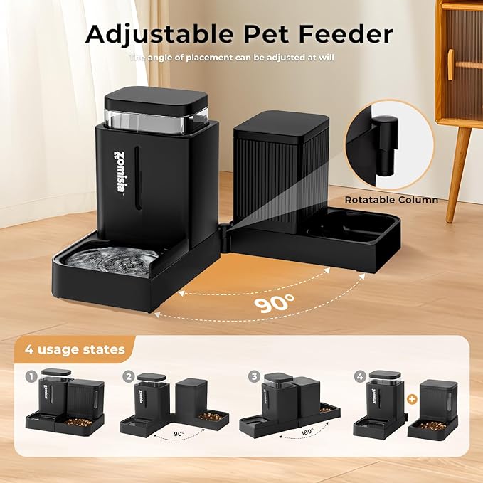 ZOMISIA Gravity Cat Feeder and Water Dispenser, 2 in 1 Cat Self Feeder with 180 Degree Rotatable, Automatic Feeding Large Capacity for Small Medium Dog Puppy Kitten, White & Green, 0.8 Gallon x 2