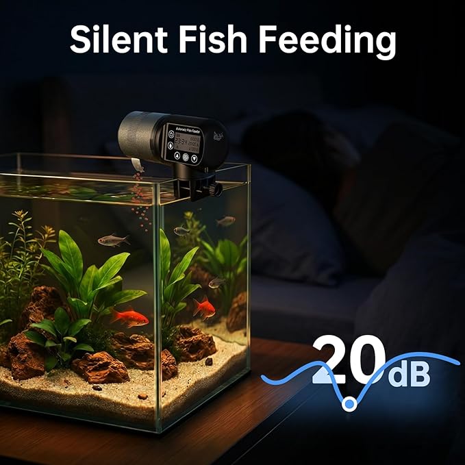 AQQA Automatic Fish Feeder, Auto Fish Feeder with LCD Timer Programmable, 200ML Large Capacity Aquarium Auto Feeder Moisture-Proof Silent, Vacation Fish Feeder for Small Tank Betta Fish Turtle