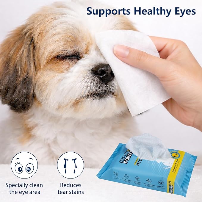 Bamboo Pet Eye Wipes for Dogs & Cats, Remove Tear Stains & Discharge, Daily Eye Cleaning for Clear & Bright Eyes (70)