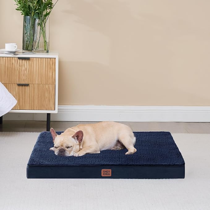 EHEYCIGA Orthopedic Dog Bed Large with Removable Washable Cover, 50IN Navy | Egg Crate Foam Support, Durable Oxford fabric, Non-Slip Bottom, Machine Washable, Soft Waterproof Plush Pet Bed Mat For Crate