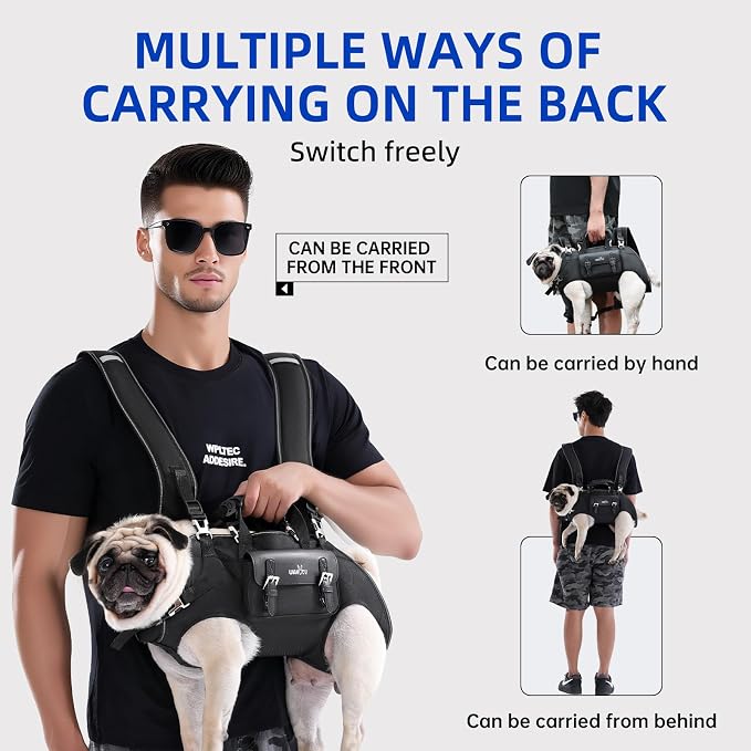 Wakytu Dog Backpack Carrier for Dogs,Dog Lift Harness | Adjustable Padded Breathable Straps for Dogs, Disabled, Joint Injuries, Arthritis,XL
