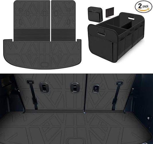 Cargo Trunk Mat with Backrest Mats for Kia Telluride 2020-2025(7/8 Seat),All Weather Protection TPE Heavy Duty Cargo Liner Telluride Accessories,Black