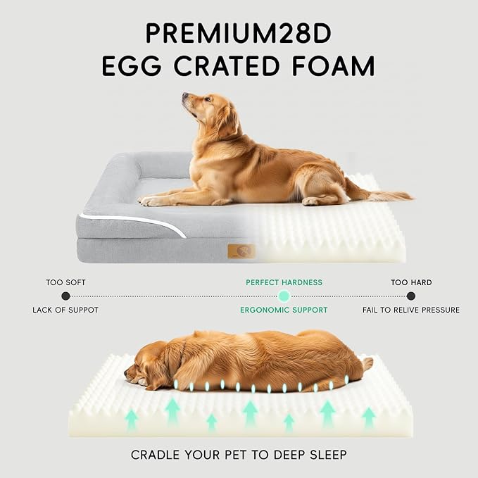 Homemate Dog Bed Extra Large Size Dog: 48"x35" Orthopedic Pet Bed with Toy | Large Dogs Bed with Non-Slip Botton & Removable Washable Cover Cat Bed Sofa XXL Outdoor Crate Pad Couch Light Grey