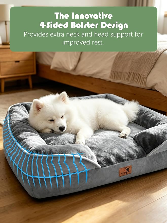 Spotted Play Orthopedic Dog Bed with Sides - Dog Sofa Beds for Small Dogs, Supportive Foam Pet Couch Bed with Washable Removable Cover, Waterproof Lining and Non-Slip Bottom, Grey - S
