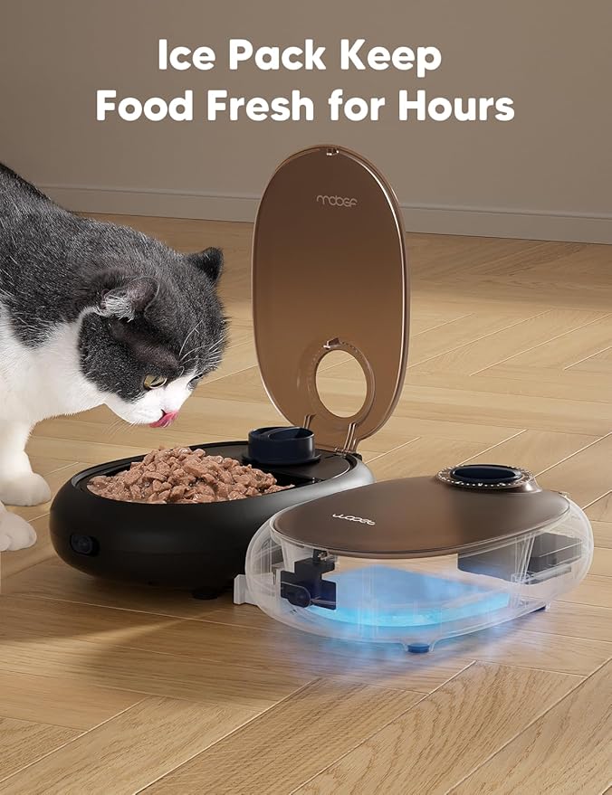 WOPET Automatic Cat Feeder for Wet Food – 48H Programmable Pet Food Dispenser with Ice Pack for Freshness, Yogurt & Canned Meals – Perfect for Cats, Kittens & Small Dogs