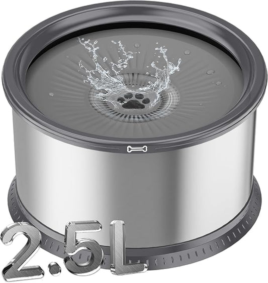 2.5L Stainless Steel Dog Water Bowl, No Spill Water Bowl for Dogs | Large Capacity, Slow Drinking Feeder, Splash Proof, with Anti-Slip Mat, Dishwasher Safe, Sturdy, Suitable for Mess Drinkers