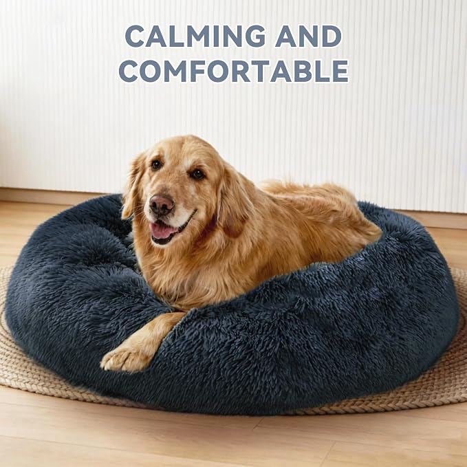 Cat Beds for Indoor Cats, Washable 20" Donut Pet Bed for Small Dogs | Fluffy pet bed with cozy plush comfort and supportive raised sides, perfect for lounging, napping and relaxing indoors.