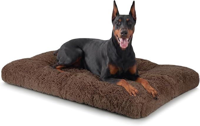 JOEJOY Large Dog Bed Crate Pad, Deluxe Plush Washable Dog Beds Fulffy Soft Kennel Pad Anti-Slip Pet Sleeping Mat for Extra Large Medium Small Dogs, 47" x 29", Brown