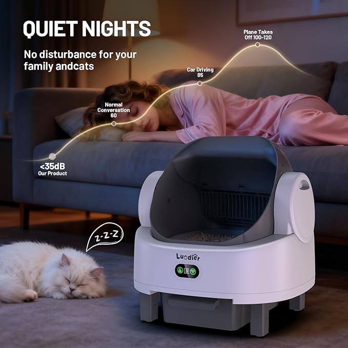 Automatic Litter Box, Open Top Large Self Cleaning Cat Litter Box for Multiple Cats, with APP Control/Multiple Safety Sensors/Trash Bag/Litter Mat, Cat Box Automatic Cleaning White