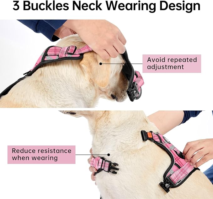 IVY&LANE No Pull Dog Harness with Leash Set, Reflective No Choke Pet Vest,Adjustable Oxford Dog Vest Harness with Easy Control Handle for Small Dogs (Checkered Pink,S)