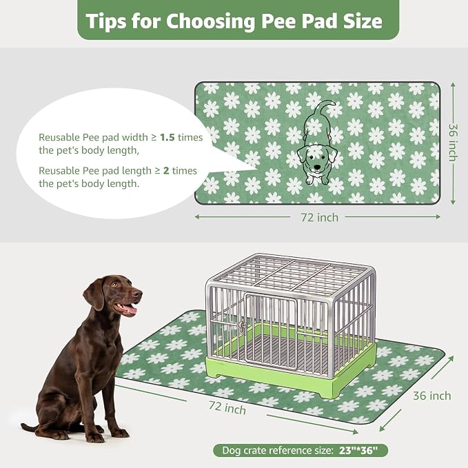 LOOBANI Washable Puppy Pads, Reusable Dog Pee Mat 36"x72", 2 Pack | Super Absorbent, Waterproof, Leakproof, Non-Slip, Soft For Playpen, Crate, Potty Training, Floors