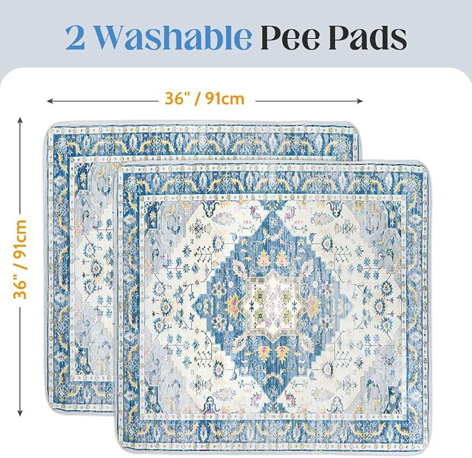 Washable Pee Pads for Dogs, 2 Pack Reusable Puppy Training Pads 36"x36" Super Absorbent Waterproof Dog Training Pads, Non-Slip Potty Pads, Whelping Pads Litter Mat Blue Medallion