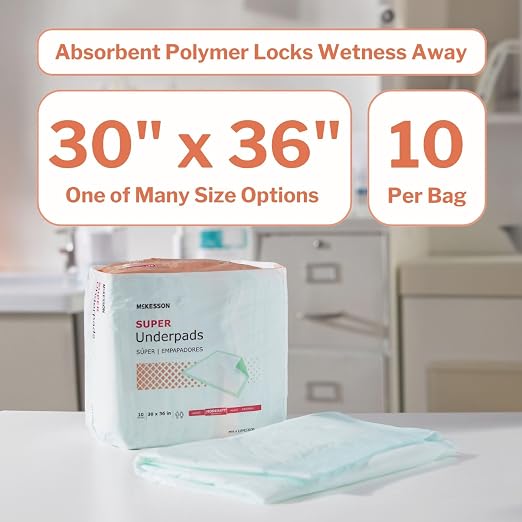 McKesson Super Underpads, Moderate Absorbency, 30 x 36 in, 50 ct | Disposable Chux for Adults, Elderly, and Baby, Pee Pads, Adult Incontinence Bed Pads