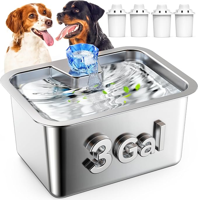 3 Gallon Stainless Steel Dog Water Fountain for Large Dogs