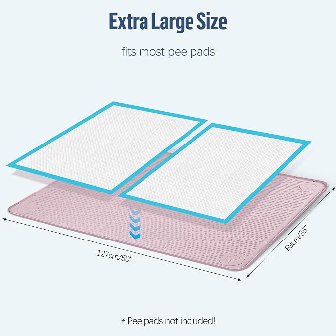 Pee Pad Holder for Dogs 50''x35'' Silicone Puppy Pee Pad Tray, Pink | Extra Large Dog Potty Tray Leak-Proof, High Edge, No Spill Training Pads for Floor Protection, No Pee Pads