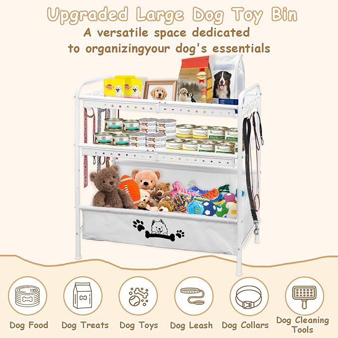 Large Dog Toy Basket, Dog Toy Bin with Storage Organizer, 3-Tier Pet Toy Box for Living Room, Toy Holder Chest for Pet Dog Cat, Multifunctional Chest Holder for Cat Dog Accessories