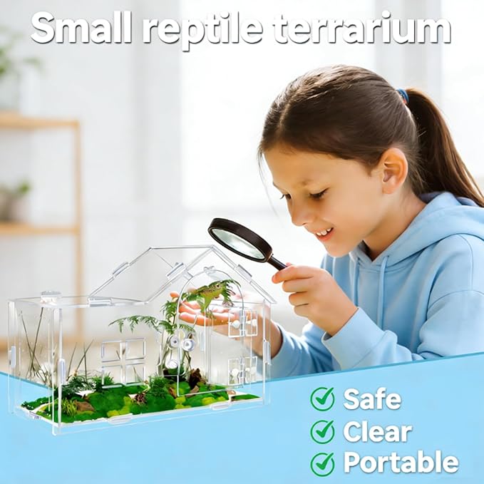 Jumping Spider Enclosure, Acrylic Habitat with Secure Feeding Port & Ventilation - Ideal Treehouse for Arboreal Spiders, Easy-Clean Terrarium for Pet Tarantulas, Mantises, and Small Invertebrates (1)
