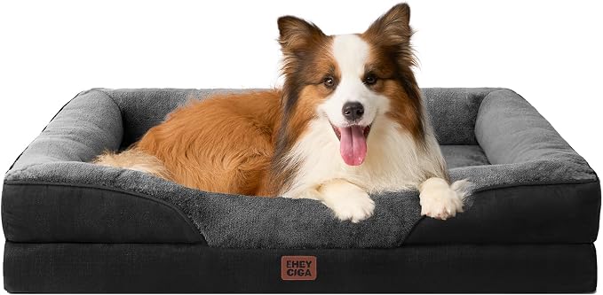 EHEYCIGA Orthopedic Dog Bed for Large Dog, Memory Foam Dog Couch, Grey/Black