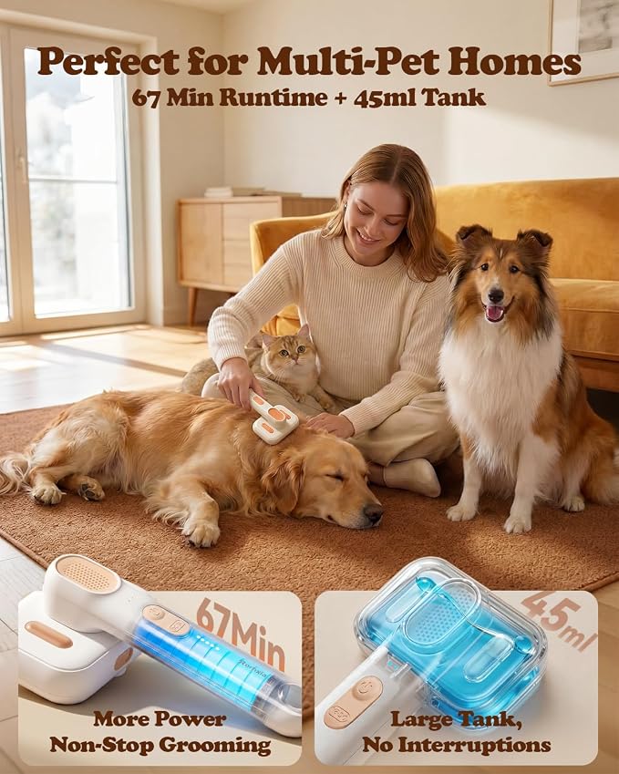 Rorhxia Steam Dog Cat Brush for Shedding, for Short/Long Haired Pet | 2026 Upgraded | Cool Steam Brush | 1*Shampoo | Skin Friendly | Self Cleaning | IPX7 Waterproof | Deodorizes | Soften the Coat