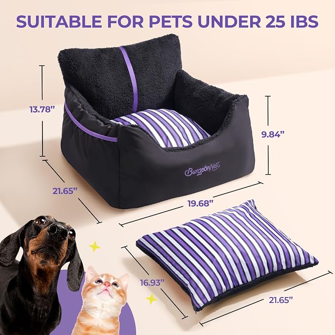 Dog Car Seat for Small Dogs & Cats Under 25 lbs, Black Purple