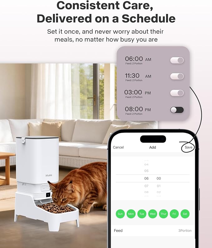 Automatic Cat Feeder with Camera - 7L Automatic Dog Feeder with Large Food Tray & 1080P Night Vision, Elevated Bowl, 2-Way Audio, 10s Voice Recording, 5G/2.4G WiFi Timed Cat Food Dispenser, 1-15 Meals